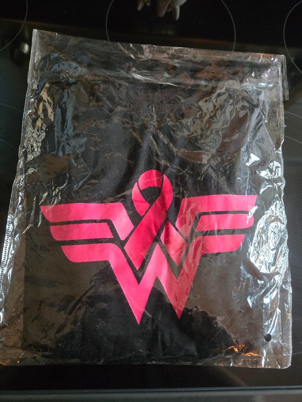 October is Breast Cancer Awareness Month! Women's Ribbon T-shirt (L)